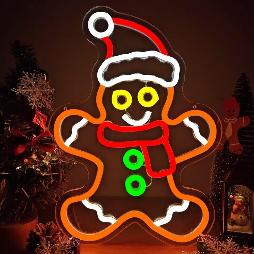 Gingerbread Man Neon Sign Led Candy Dimmable Light Up Sign for Party Kids Gift